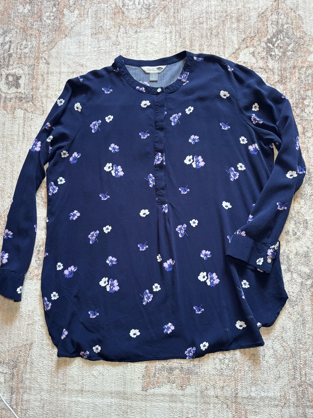 Old Navy Navy Blue Floral Popover Tunic
